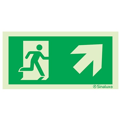 [F0102F20102EVFR] Signalisation drapeau, évacuation ISO 7010 – flèche haut droite, PVC photoluminescent (200x100)