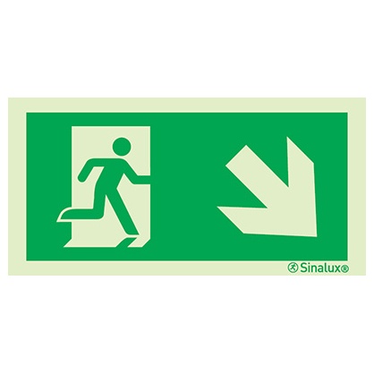 Signalisation une face, évacuation ISO 7010 – flèche bas droite, PVC photoluminescent