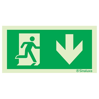 [F0133F12603EVFR] Signalisation à suspendre, évacuation ISO 7010 – flèche bas (1), PVC photoluminescent (1200x600)