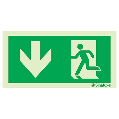 [F0134F12602EVFR] Signalisation drapeau, évacuation ISO 7010 – flèche bas (2), PVC photoluminescent (1200x600)