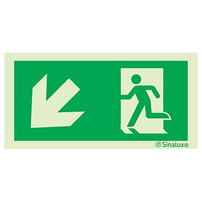 Signalisation une face, évacuation ISO 7010 – flèche bas gauche, PVC photoluminescent