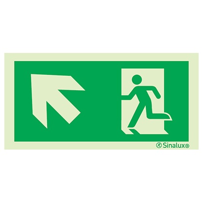 Signalisation une face, évacuation ISO 7010 – flèche haut gauche, PVC photoluminescent