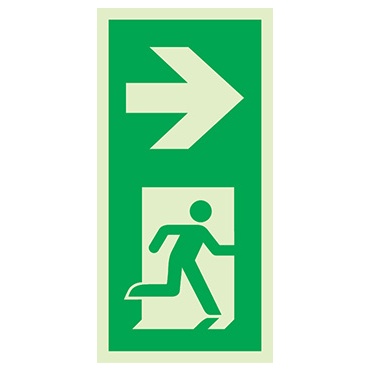 Signalisation une face, évacuation piliers ISO 7010 – flèche droite, PVC photoluminescent