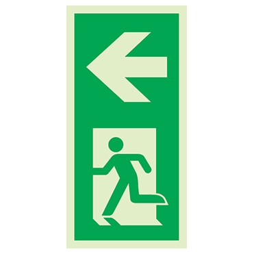 Signalisation une face, évacuation piliers ISO 7010 – flèche gauche, PVC photoluminescent