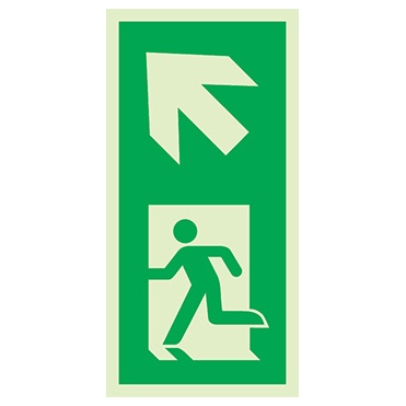Signalisation une face, évacuation piliers ISO 7010 – flèche haut gauche, PVC photoluminescent