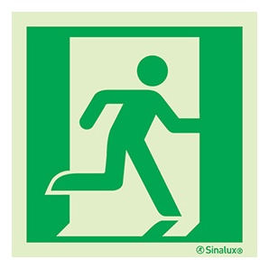 Signalisation drapeau, évacuation ISO 7010 – bonhomme seul droite, PVC photoluminescent