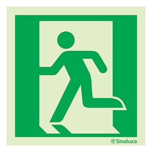 [F0124F15152EVFR] Signalisation drapeau, évacuation ISO 7010 – bonhomme seul gauche, PVC photoluminescent (150x150)