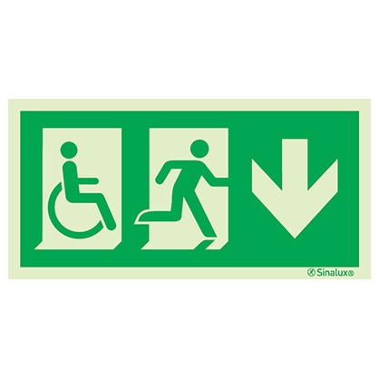 [F0301F20102EDFR] Signalisation drapeau, repérage itinéraire PMR – flèche bas, PVC photoluminescent (200x100)