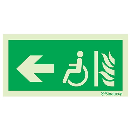 [F0342F20102EDFR] Signalisation drapeau, espace d’attente sécurisé – flèche gauche, PVC photoluminescent (200x100)