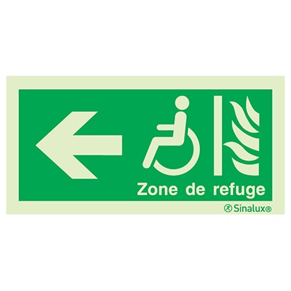 Signalisation drapeau, zone de refuge (texte) – flèche gauche (1), PVC photoluminescent
