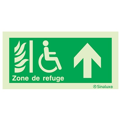 Signalisation drapeau, zone de refuge (texte) – flèche haut (1), PVC photoluminescent