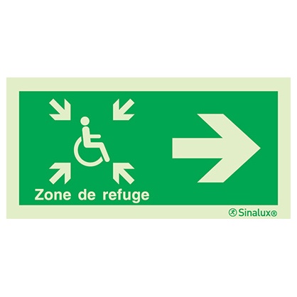 Signalisation drapeau, zone de refuge (texte) – flèche droite (2), PVC photoluminescent