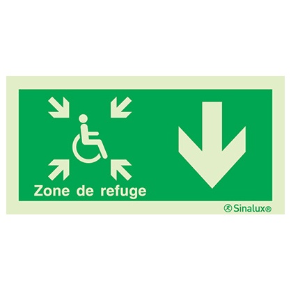 Signalisation drapeau, zone de refuge (texte) – flèche bas (2), PVC photoluminescent