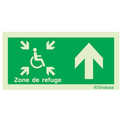 Signalisation drapeau, zone de refuge (texte) – flèche haut (2), PVC photoluminescent