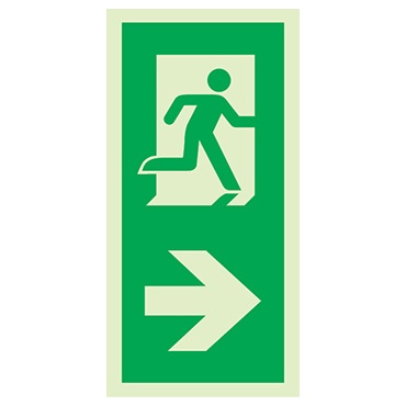 Signalisation une face, évacuation piliers ISO 7010 avec pictogramme – flèche droite, PVC photoluminescent