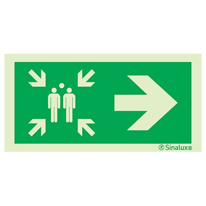 Signalisation une face, point de rassemblement – flèche droite, PVC photoluminescent
