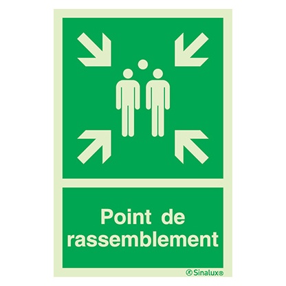 Signalisation une face, point de rassemblement (texte), PVC photoluminescent