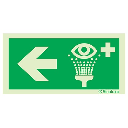 Signalisation une face, lave-œil – flèche gauche, PVC photoluminescent