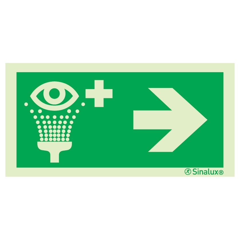 Signalisation une face, lave-œil – flèche droite, PVC photoluminescent