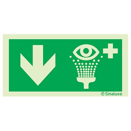 Signalisation drapeau, lave-œil – flèche bas, PVC photoluminescent