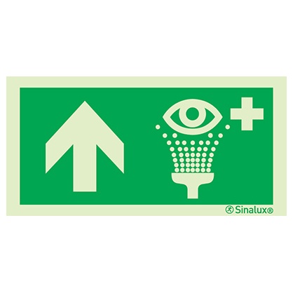 Signalisation une face, lave-œil – flèche haut, PVC photoluminescent