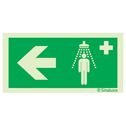[F0775F20102EQFR] Signalisation drapeau, douche de sécurité – flèche gauche, PVC photoluminescent (200x100)