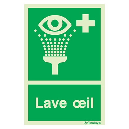 Signalisation une face, lave-œil (texte), PVC photoluminescent