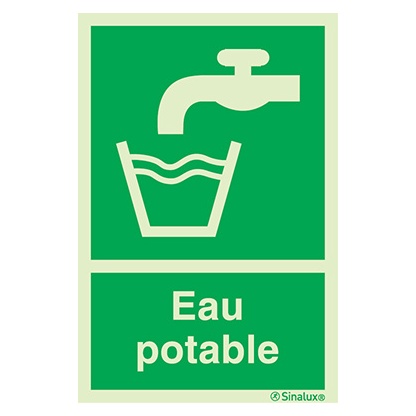 [F0812F15202EQFR] Signalisation drapeau, eau potable (texte), PVC photoluminescent (150x200)