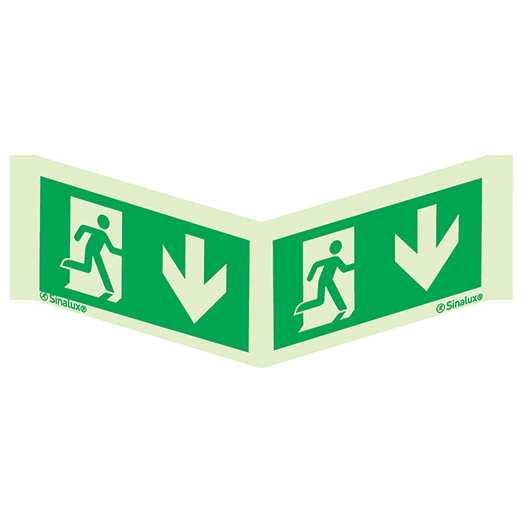 [F0905F2010PPNFR] Signalisation panoramique, évacuation ISO 7010 panoramique – flèche bas, PVC photoluminescent (200x100)