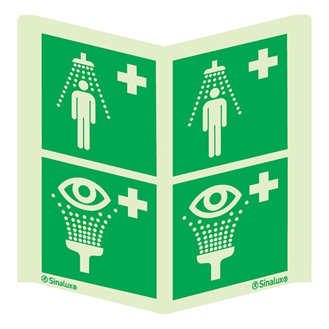 Signalisation panoramique, douche de sécurité + Lave-œil panoramique, PVC photoluminescent