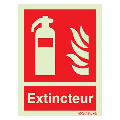 Signalisation une face, extincteur avec texte (ISO 7010), PVC photoluminescent
