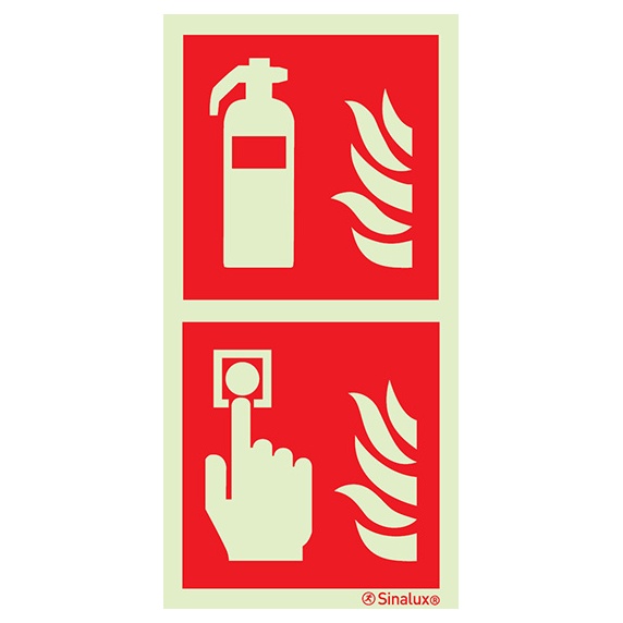 Signalisation drapeau, extincteur + déclencheur alarme incendie, PVC photoluminescent