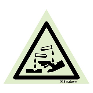 Signalisation une face, signal de danger – matières corrosives, PVC photoluminescent