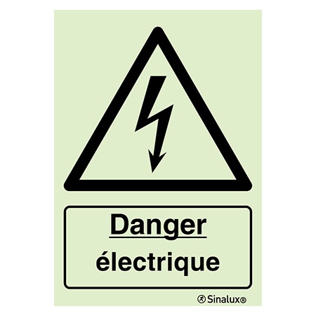 Signalisation une face, danger électrique – avec texte, PVC photoluminescent