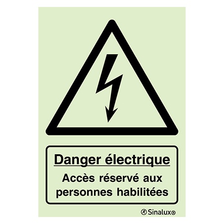 Signalisation une face, danger électrique – accès réservé, PVC photoluminescent