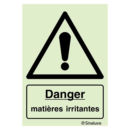 Signalisation une face, matières irritantes – avec texte, PVC photoluminescent