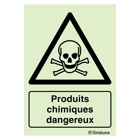 Signalisation une face, produits chimiques dangereux – avec texte, PVC photoluminescent