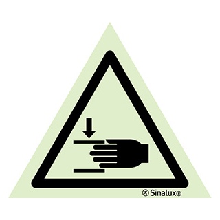 Signalisation une face, signal de danger – écrasement des mains, PVC photoluminescent