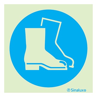 Signalisation une face, port obligatoire de chaussures de sécurité, PVC photoluminescent