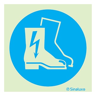 Signalisation une face, chaussures de protection électrique obligatoires, PVC photoluminescent