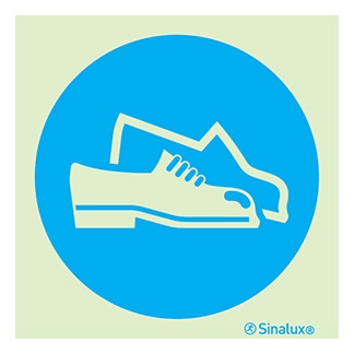 Signalisation une face, chaussures de sécurité obligatoires, PVC photoluminescent