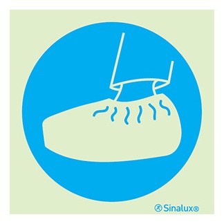 [F3610F15151OBFR] Signalisation une face, chaussons d’hygiène obligatoires, PVC photoluminescent (150x150)