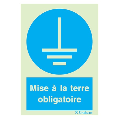 Signalisation une face, mise à la terre obligatoire – avec texte, PVC photoluminescent