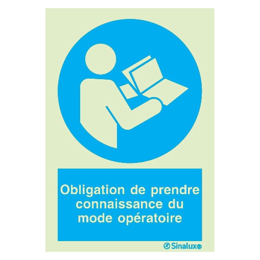 Signalisation une face, mode opératoire – avec texte, PVC photoluminescent