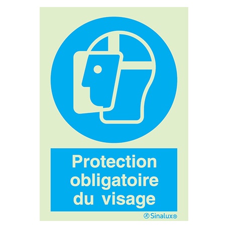 [F3757F15201OBFR] Signalisation une face, protection du visage obligatoire – avec texte, PVC photoluminescent (150x200)