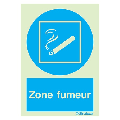 Signalisation une face, zone fumeur – avec texte, PVC photoluminescent