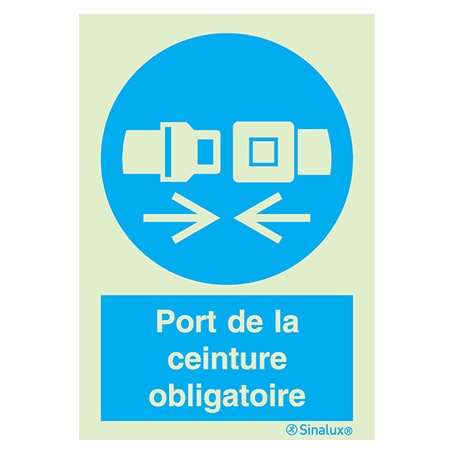 Signalisation une face, ceinture obligatoire – avec texte, PVC photoluminescent