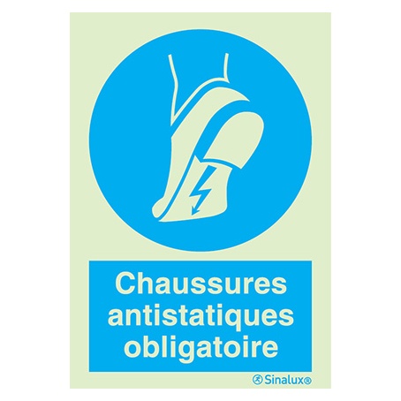 Signalisation une face, chaussures antistatiques – avec texte, PVC photoluminescent