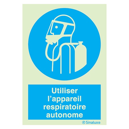 Signalisation une face, utiliser appareil respiratoire autonome – avec texte, PVC photoluminescent