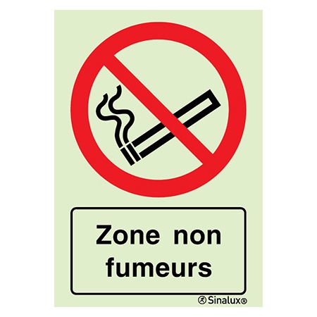 Signalisation une face, zone non fumeurs – avec texte, PVC photoluminescent